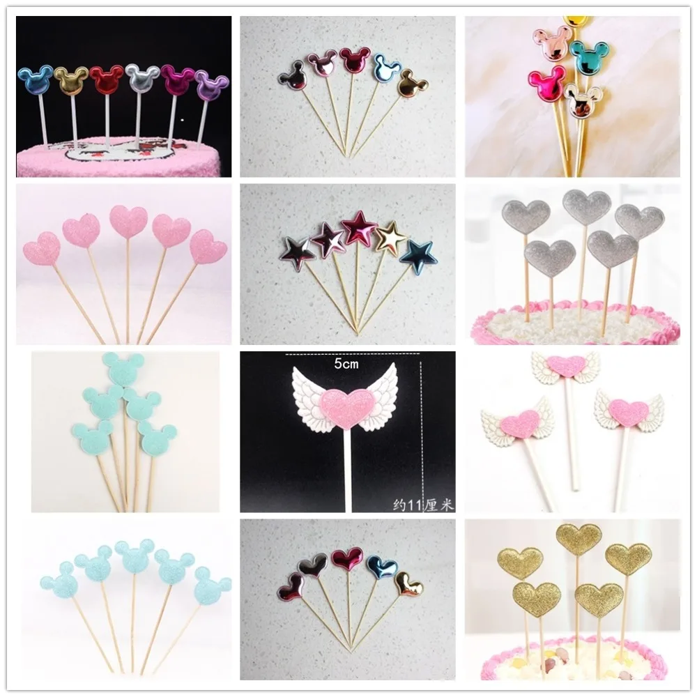 5 цветов Bling Pure Stars Heart Corwn Flower Shape зубочистка торт украшение милые подарки свадьба