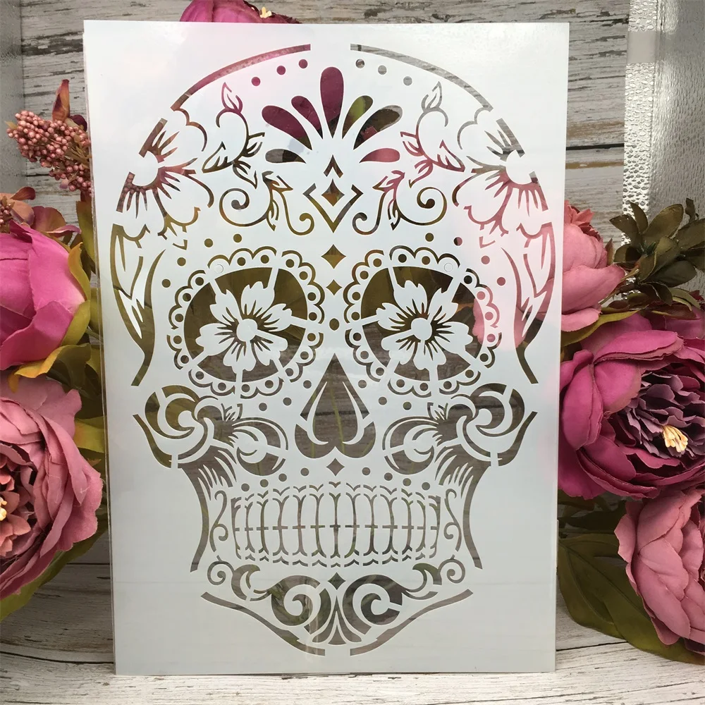 

A4 29cm Skeleton Skull DIY Layering Stencils Wall Painting Scrapbook Coloring Embossing Album Decorative Paper Card Template