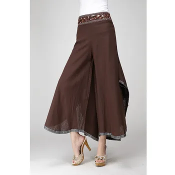 

Coffee Vintage Ethnic Wide Leg Pants Women 2017 New Spring Summer Chinese High Waist Trousers Boho Harem Pants Oversize