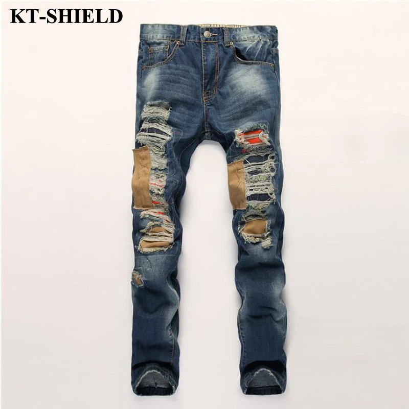 2017 new mens brand jeans 100 cotton ripped fashion denim trousers men slim fit skinny distressed