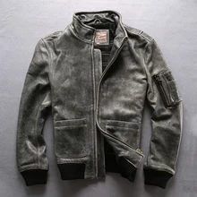 Мужская винтажная мотоциклетная байкерская куртка, серая приталенная куртка с воротником-стойкой, однотонная куртка из натуральной кожи, Мужская модная куртка