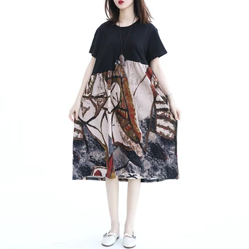 

Cotton linen large size Women dresses New plus size XXXL 4XL fashion casual long sexy Dress Casual patchwork Dresses 150 kg
