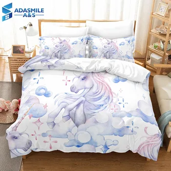 

Nordic White Bedding Linens Set Pillowcases Comforter Cover Flower Unicorn Bedclothes Digital Printing Soft Bed Duvet Cover Set