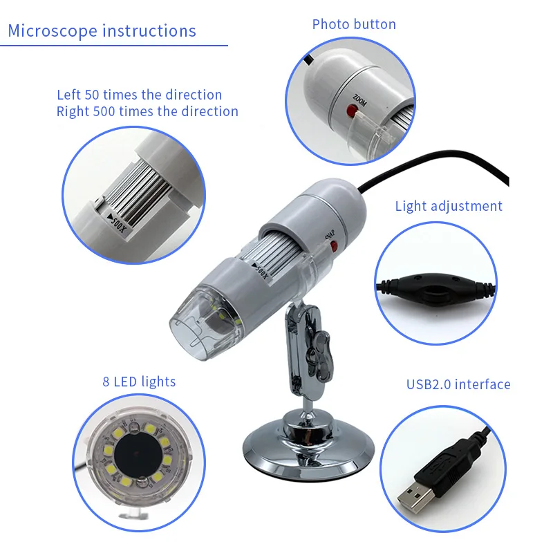 

UANME USB 8LED 50-500X 2MP Digital Microscope Endoscope Magnifier Video Camera