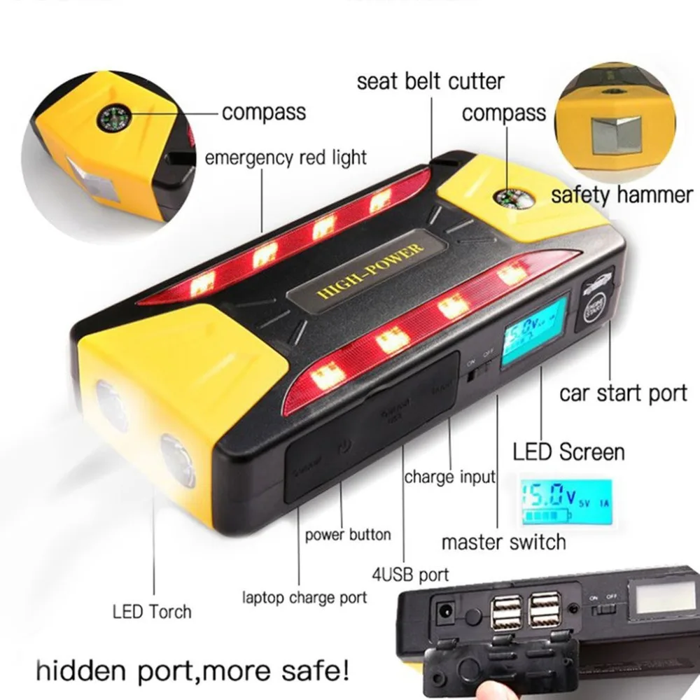 Professional 12000mAh Portable Car Jump Starter Battery Booster with USB Power Bank LED Flashlight for Truck Motorcycle Boat