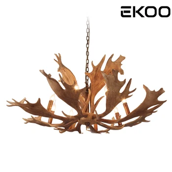 

EKOO 8-Light Resin Deer Antler Light American village Rustic Chandelier for Clothing store restaurant living room Home Light