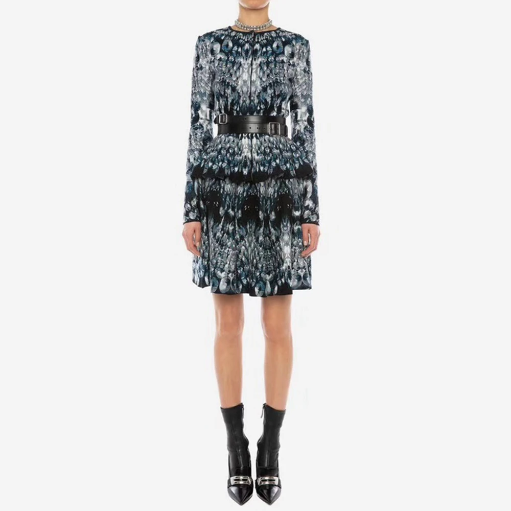 

New Summer Women Jacquard Bandage Dress 2019 Fashion 2 Two Pieces Long Sleeve Mermaid Mini Club Eelgant Multicolor Vestidos