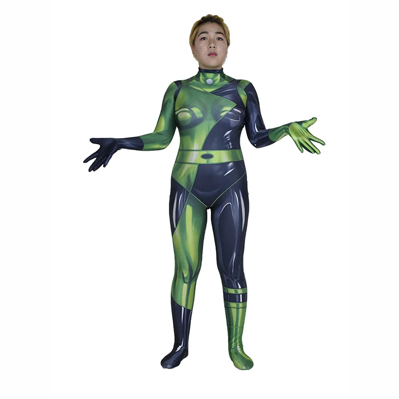 

3D Print Movie Kim Possible Female Shego Costume Super Villain Halloween Lycra Spandex Cosplay Shego Tight Body Suit