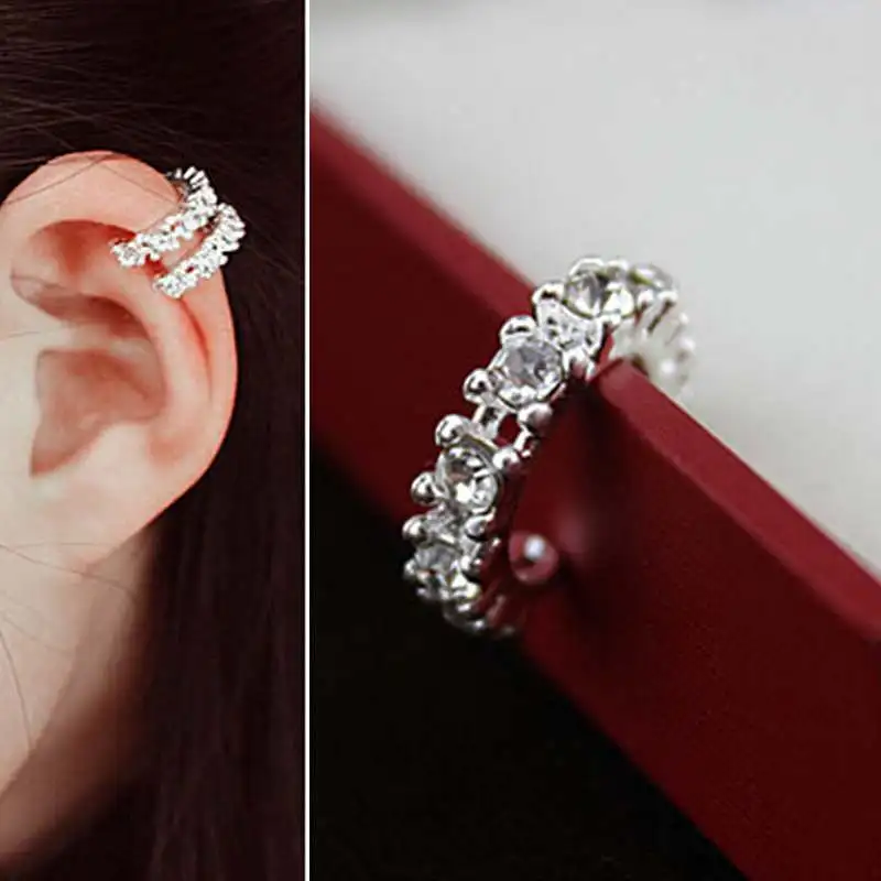 Fashion Silver Ear Cuff Wrap Rhinestone Cartilage Clip Earring Non PiercingETYB
