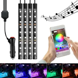 SITAILE 4x автомобиля LED RGB музыка интерьер атмосферу пол underdash Освещение RGB музыка Управление прокладки комплект для iPhone Android
