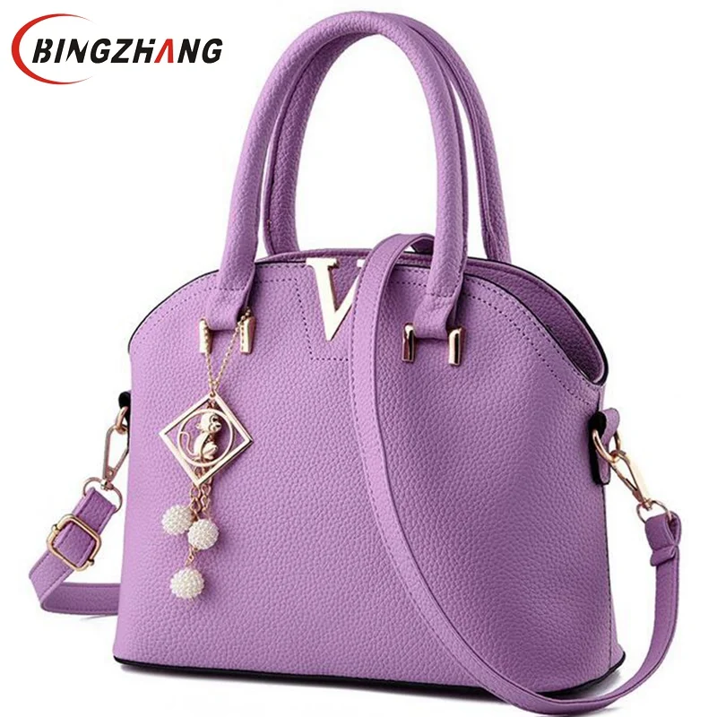 

2018 New Women Leather Handbags Fashion Shell Bags V Letter Hand Bag Ladies Tote Messenger Shoulder Bags bolsa feminina L4-2516