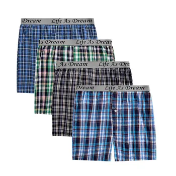 

4Pcs/Lot Classic Plaid Men's Boxers Cotton Mens Underwear Trunks Woven Homme Arrow Panties Boxer plus size 4XL homme