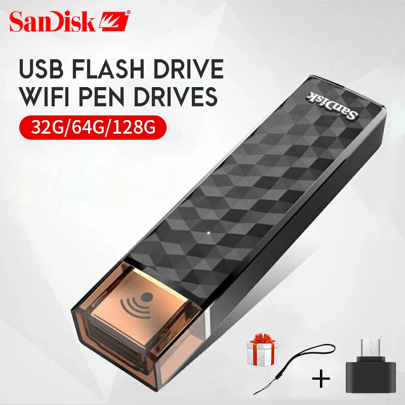 SanDisk SDWS4 32 ГБ 64 ГБ 128 ГБ WI-FI USB флэш-накопители отправить OTG USB адаптер Pen накопитель Memory Stick для ноутбука Смартфон