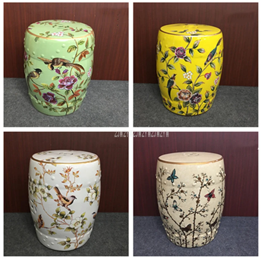 

Hand Draw Flower And Bird Butterfly Chinese Ceramic Drum Stool Living Room Home Decorative Change Shoes Makeup Cosmetic Stool