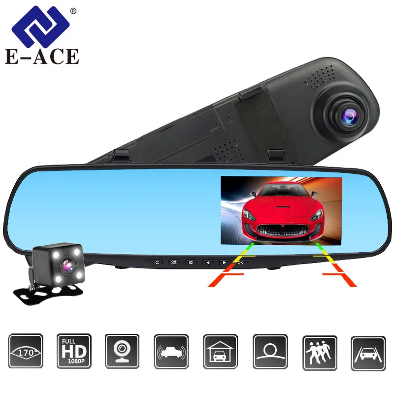 E ACE Dvr Dash font b Camera b font Car Dvr mirror FHD 1080P 4 3