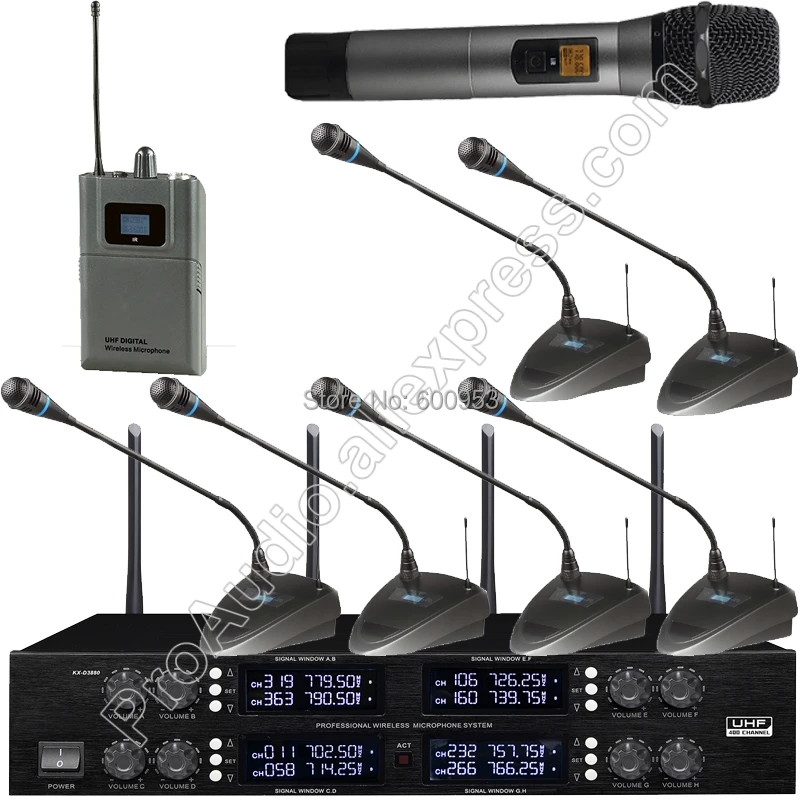 

MICWL UHF Adjustable frequency Wireless Digital Conference Microphone System for Meeting Room 6 Table 1 Handheld 1 Lavalier Mic