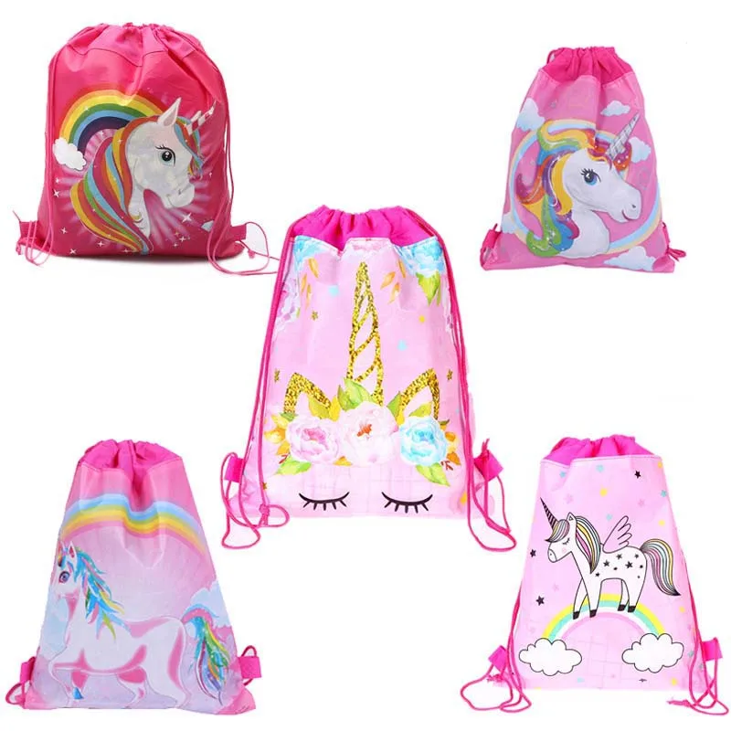 

Cartoon Unicorn Drawstring Bags for Girls Travel Storage Package School Backpacks Children Kids Birthday Party Favors Bag