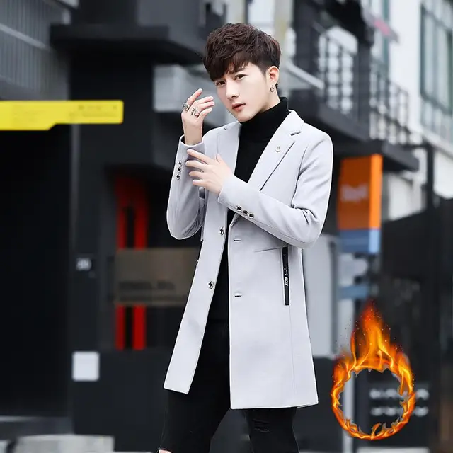 New Arrival 2018 Men Winter Korean Men Trench Coat Slim Men's Woolen