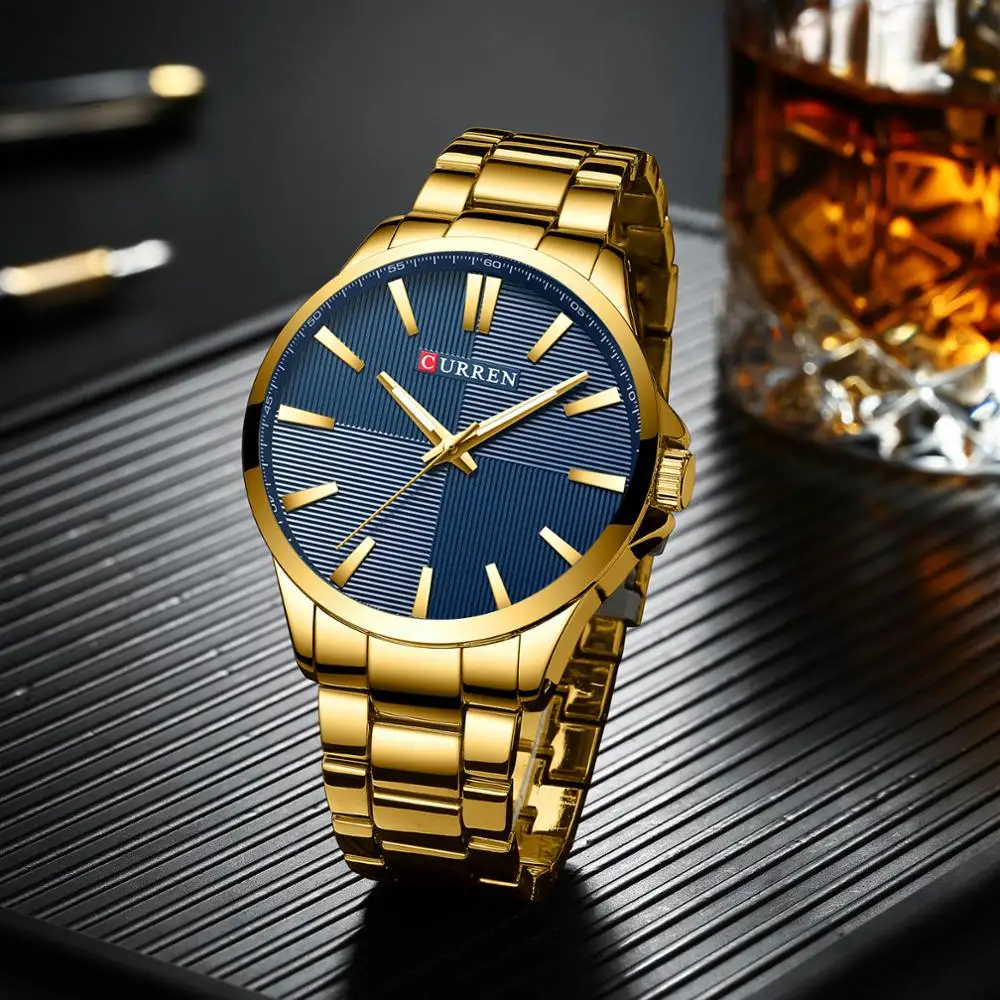 Мужские часы люксовый бренд золото нержавеющая сталь Ремешок CURREN Роскошные Кварцевые часы для мужчин s Водонепроницаемый Бизнес человек Relogio Masculino