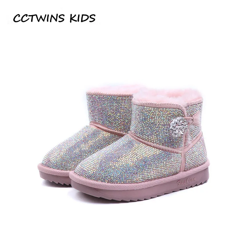 

CCTWINS KIDS 2018 Winter Children Fashion Snow Boot Baby Girl Brand Rhinestone Shoe Toddler Black Ankle Boot CS1651