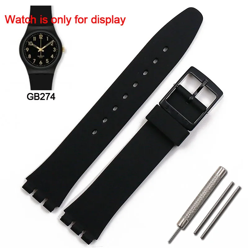 Silicone strap buckle buckle watch accessories 17mm for Swatch GB274 GW164GN239 sports waterproof bracelet female men watch band