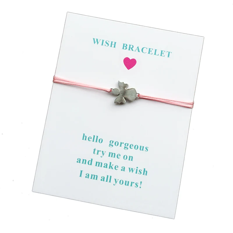 

Wish Card Bracelet Stainless Steel Charm Cord Friendship Bracelet Angel Charm Adjustable String Lucky Bracelet For Women Girls