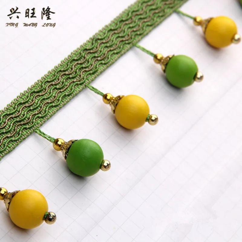 

XWL 12M Color Wood Beads Curtain Lace Trim Ribbon Curtain Accessories Decorative Sofa Belt DIY Sewing Tassel Fringe Braid Lace