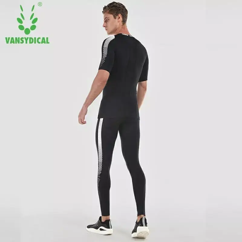 Vansydical Компрессионные спортивные костюмы мужские трико для бега топ и шорты