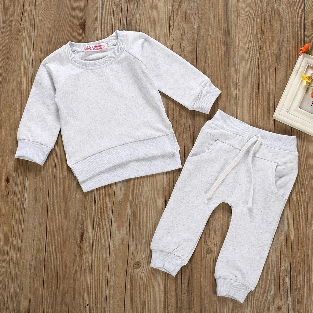 Children Clothing Sets Toddler Kids Baby Boys Girls Solid Tops Pants Homewear Casual Soft Kids Autumn Winter Outfits Sets C50 - Цвет: WH