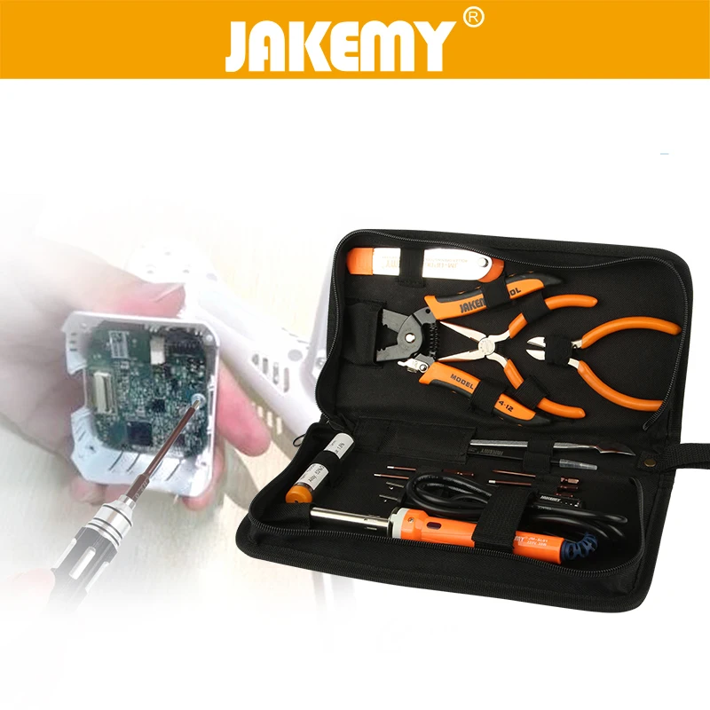 JAKEMY 14 in 1 Repair Opening Tools Set For Helicopter UAV Glider Model Electric Soldering Iron Screwdriver Wire Stripper Pliers