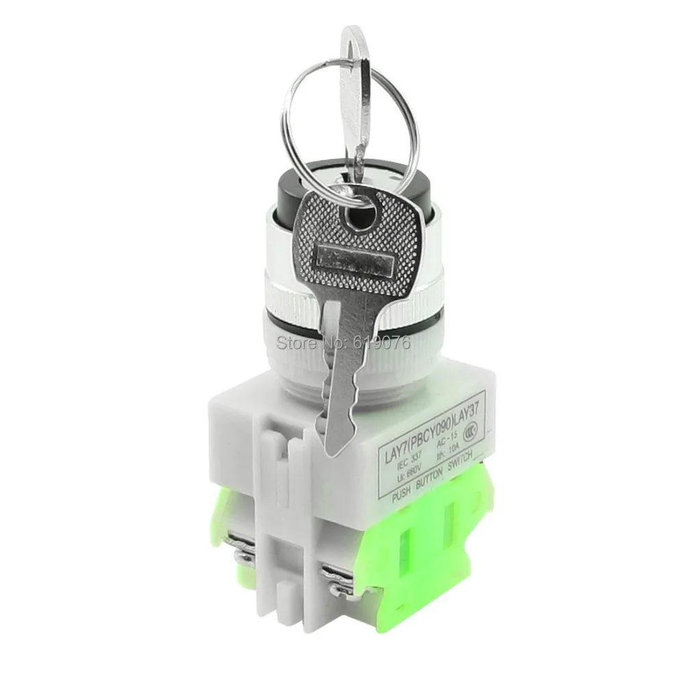 

LAY37 AC 380V 10A DPST 2 Position Rotary Selector Key Lock Switch 1 N/O 1 N/C