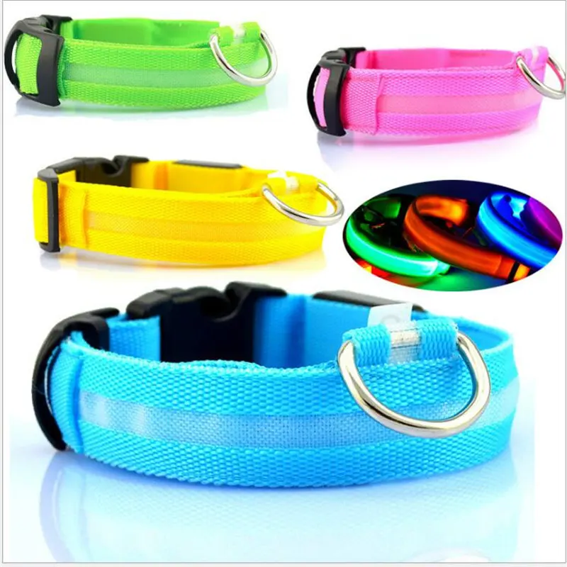Nylon LED Pet Dog Collar night safety light Glowing dog collars