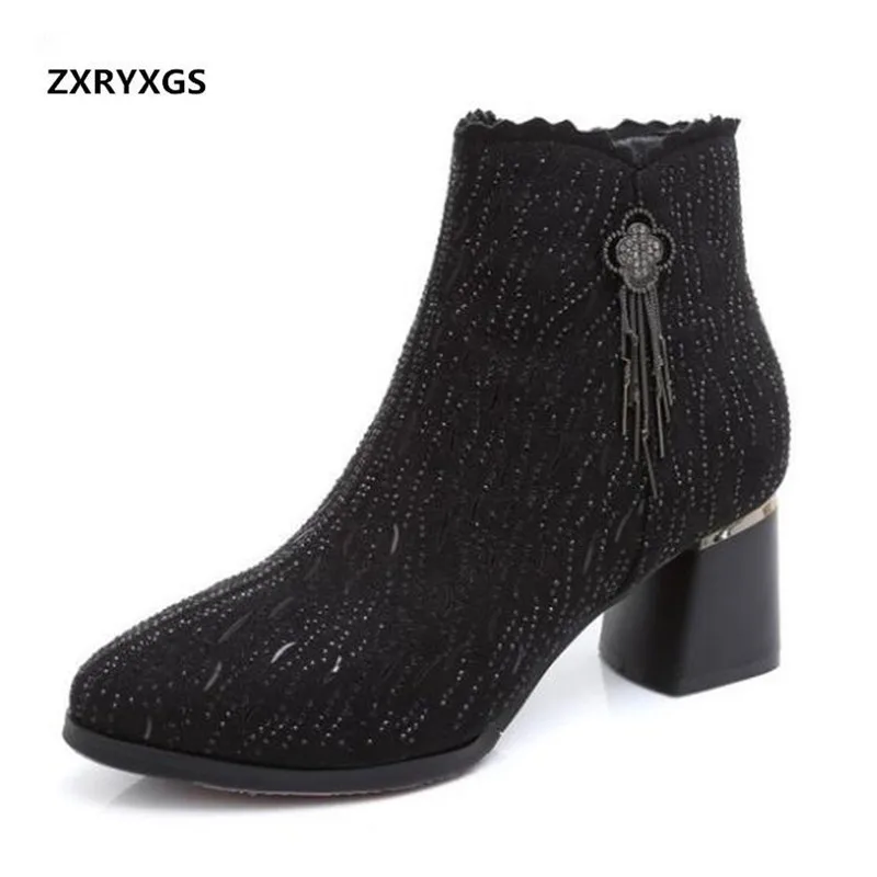 

ZXRYXGS Brand Shoes Pointed Rhinestones Women Fashion Shoes Martin Boots 2018 New Winter Women's Boots Thick Heel Large Size