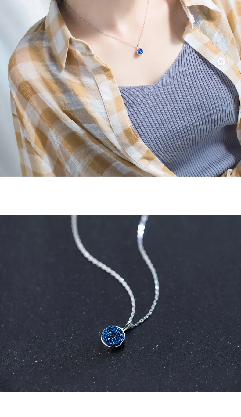 Новые модные женские круглые ожерелья и кулоны с синими кристаллами, лучший друг, рождественские подарки, настоящее 925 пробы, серебряные ювелирные изделия