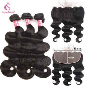 

Supernova Hair 13x6 Lace Frontal With Bundles 3 PCS Human Hair Extensions Brazilian Hair Weave Bundles With Closure Remy Hair