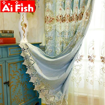 

Luxury European Chenille Water Soluble Embroidery Blackout Curtains Bedroom Living Room Luxury Sheer Finished Curtains M037-40