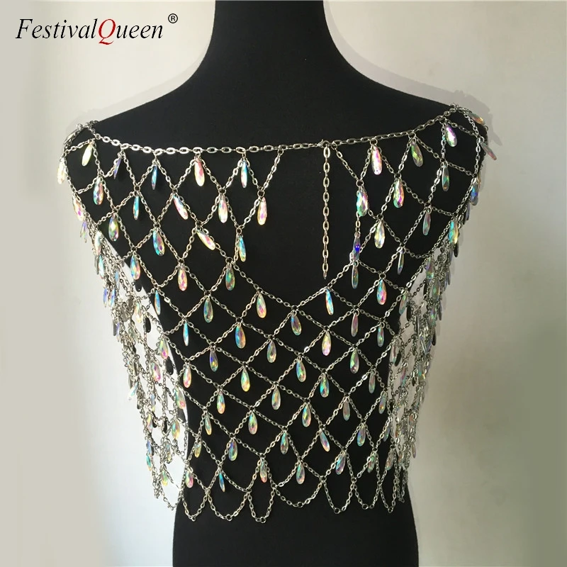 FREE SHIPPING Women Crystal Sequins Tank Top Handmade Patchwork Metal ...