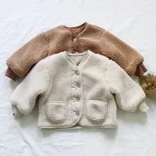 Корейское утепленное хлопковое пальто из флиса для маленьких мальчиков и девочек зимняя модная детская одежда