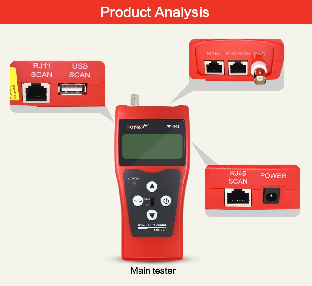 Оригинальный Noyafa красный NF-308 RJ45 UTP Cat5 Cat6 Диагностика тон Tool Kit линии Finder телефонный провод трекер локальной сети кабельного тестера