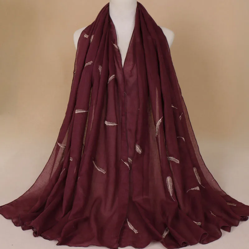 

Laven women feather gold embroider scarf cotton muslim hijab glitter shawls wraps scarves/shawls 14 color 180*90cm 10pcs/lot