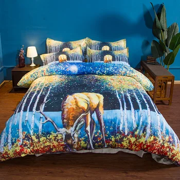 

Dreamy style bedding sets soft cartoon deer quilt cover New pattern blue duvet cover pillow cases Best-selling bedclothes