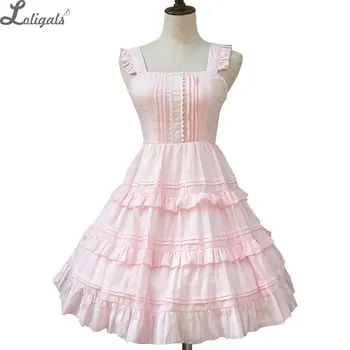

Sweet Cotton Lolita JSK Dress Sleeveless Short Summer Dress Pink/White Ruffled Cute Casual Dress