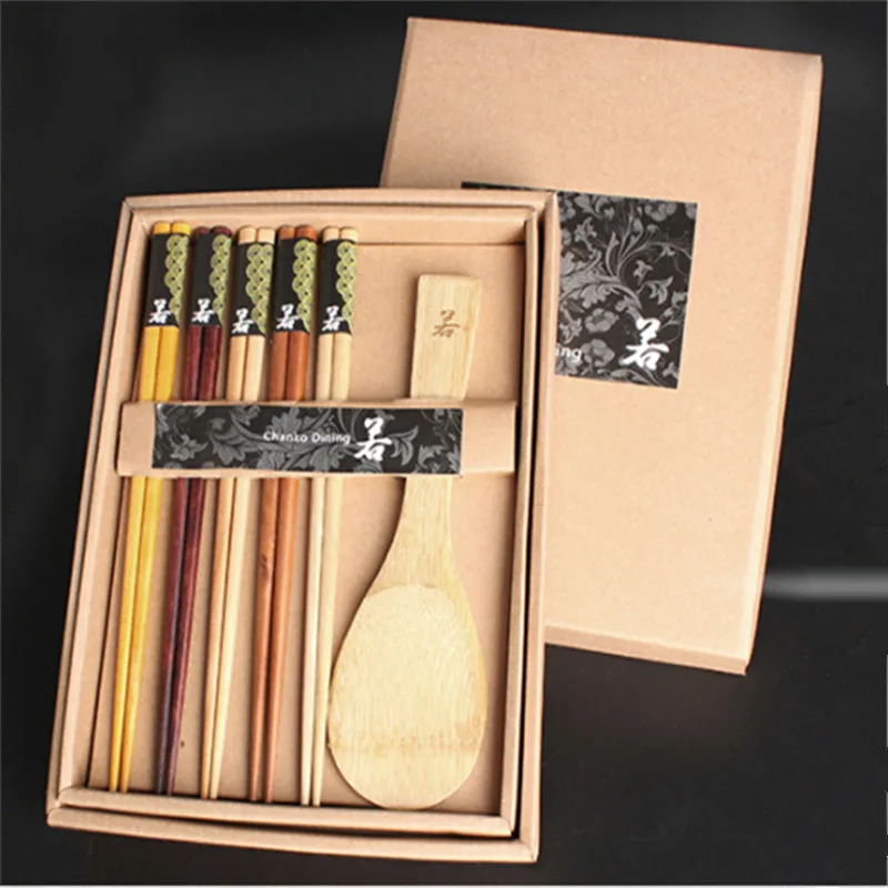 

Handmade Gift Home Kitchen Dining Tools Reusable Chopsticks + Rice Spoon Set Japanese Korean Style Natural Wood Chopsticks Set