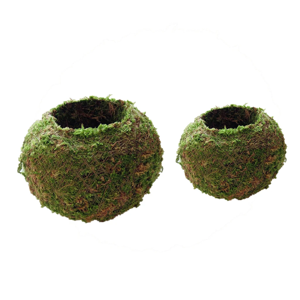 2pc Moss Flower Pot Moss Ball Weave Preserved Pot Garden Decor Unique 6,12cm