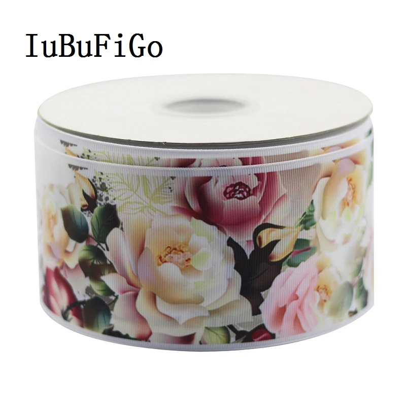 

IuBuFiGo 10 yard 3" 75mm Flower Printed Grosgrain ribbon gift ribbon bows DIY headband tape For Decorations 1866