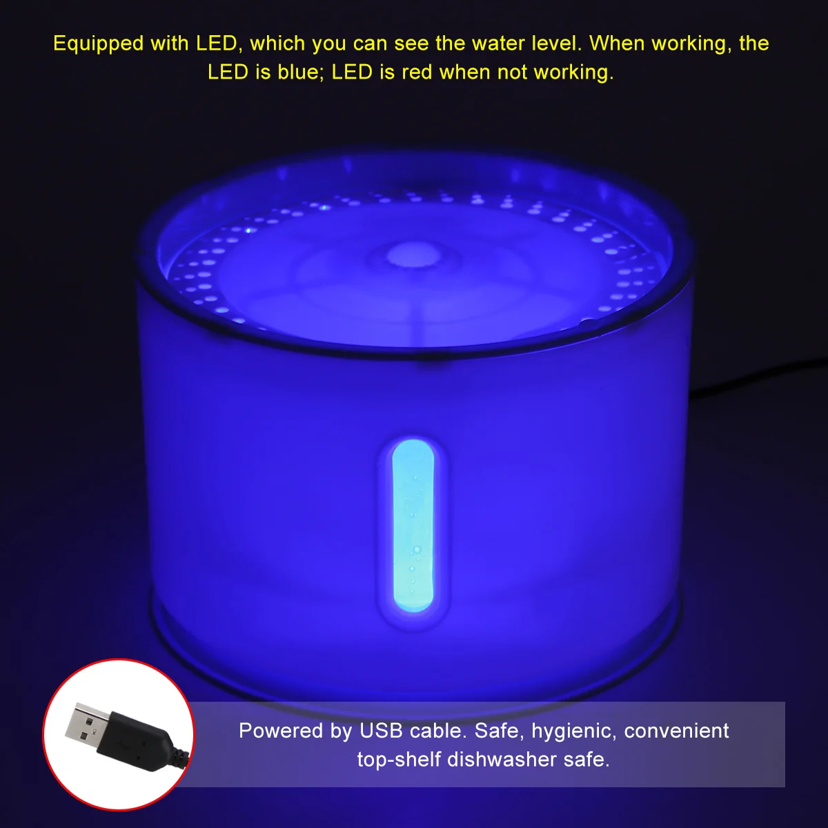 Автоматический фонтанчик для кошек СВЕТОДИОДНЫЙ Электрический Поильник с USB
