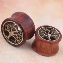 1pcs tree of life hollow red wood ear gauges piercing tunnels and plugs on ear body