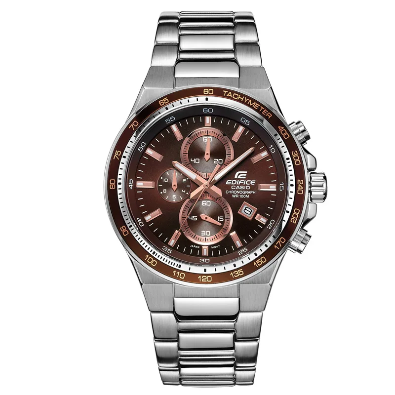 

Casio men's watch three-eye steel belt one hundred meters waterproof men's quartz watch brown plate steel belt EF-546D-5A