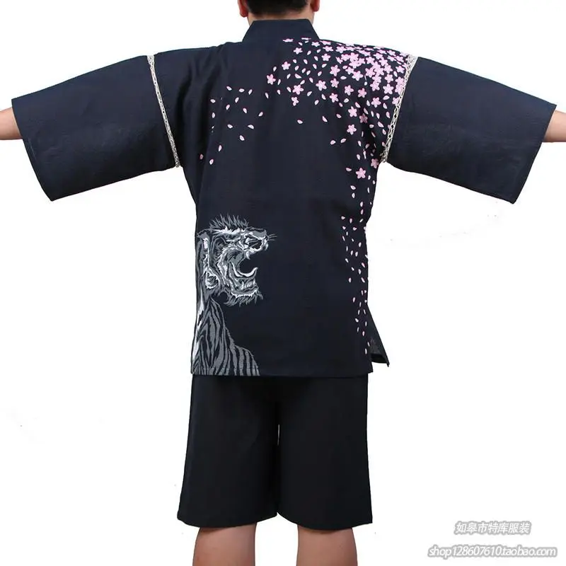 Для мужчин 100% Хлопок Юката кимоно костюм японский традиционный пижамный комплект Лето японский стиль халат с шортами 050401