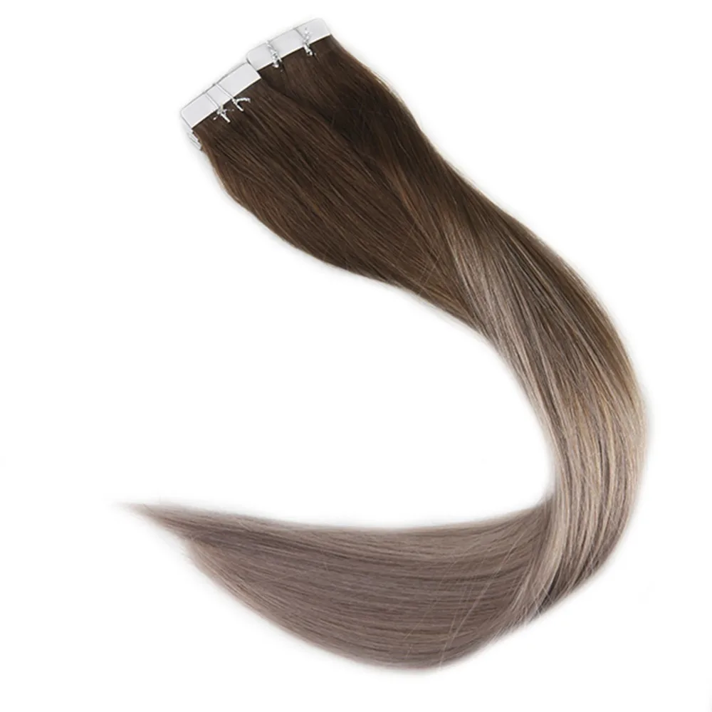 Full Shine Ombre Color 2.5g Per Piece 40 pieces 100% Real Remy Human Hair Balayage Hair Tape in Hair Extensions Brown Blonde